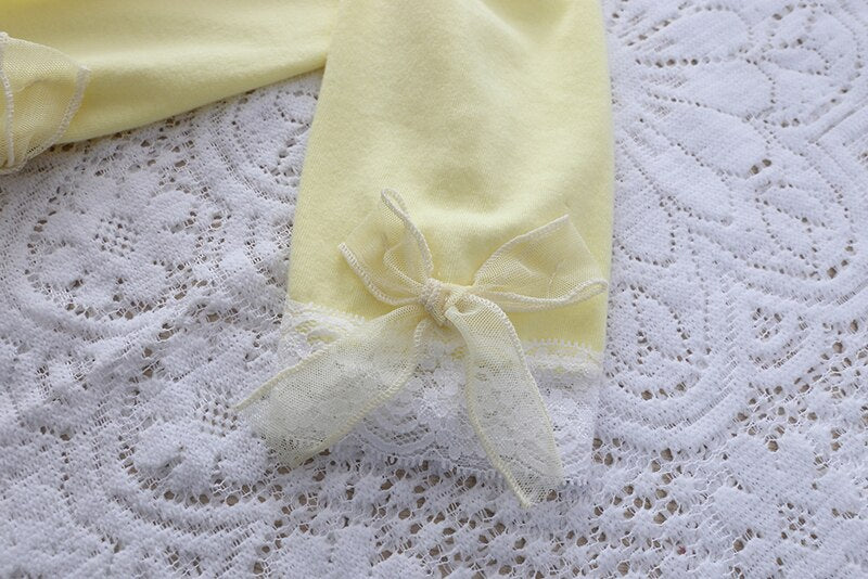 Girls Leggings with Ribbon & Lace- Yellow