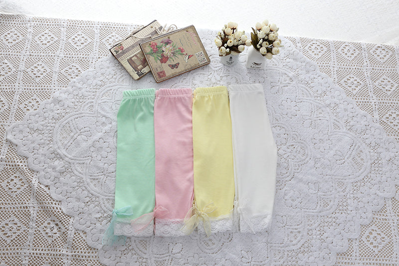 Girls Leggings with Ribbon & Lace- green