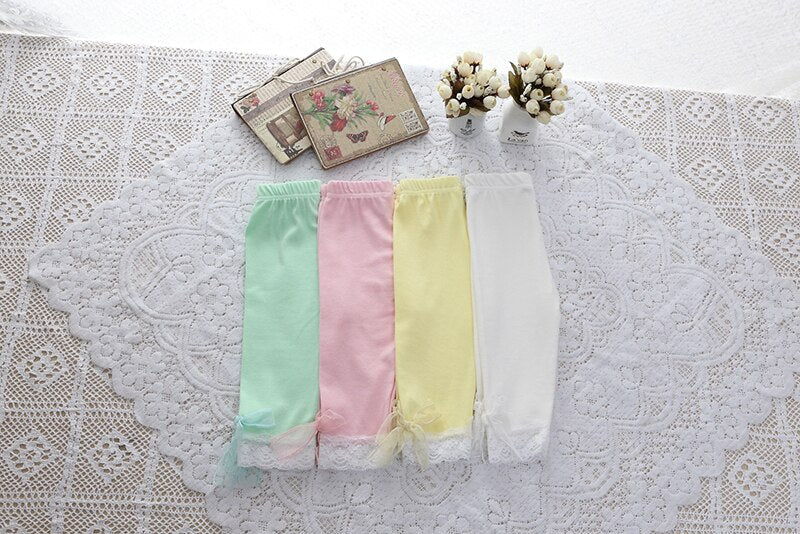Girls Leggings with Ribbon & Lace- Green