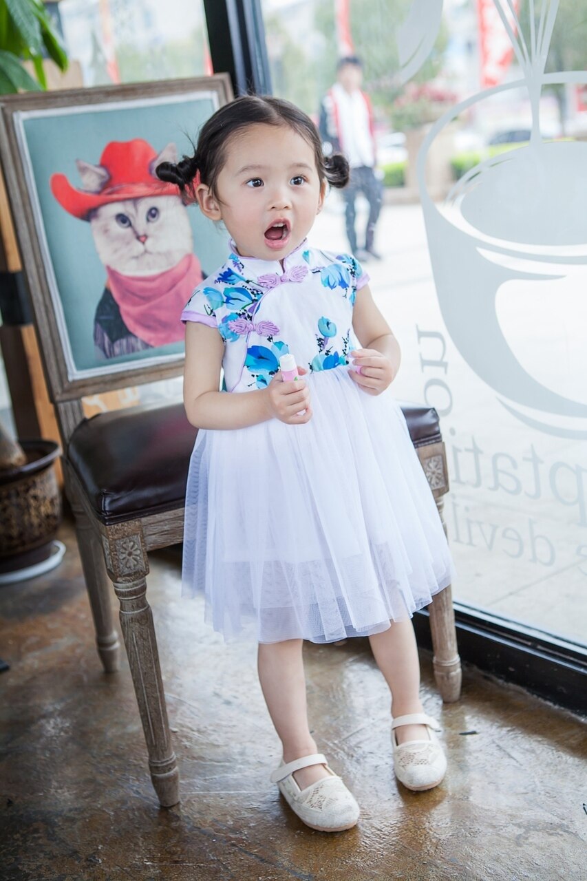 Girls Purple Tutu Cheongsam Dress