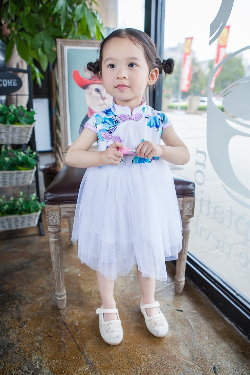 Girls Purple Tutu Cheongsam Dress