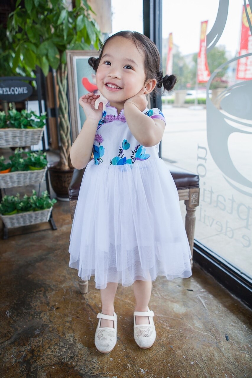 Girls Purple Tutu Cheongsam Dress
