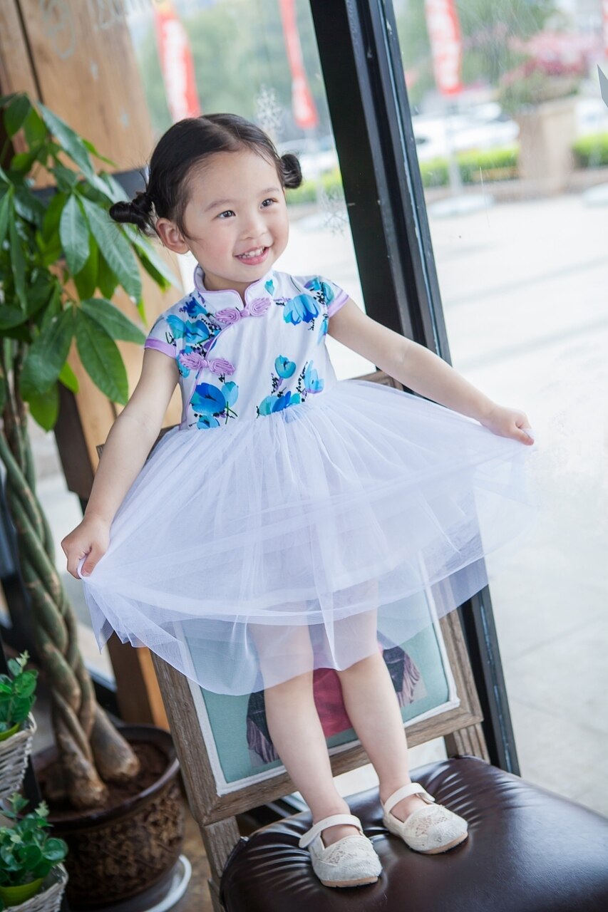 Girls Purple Tutu Cheongsam Dress