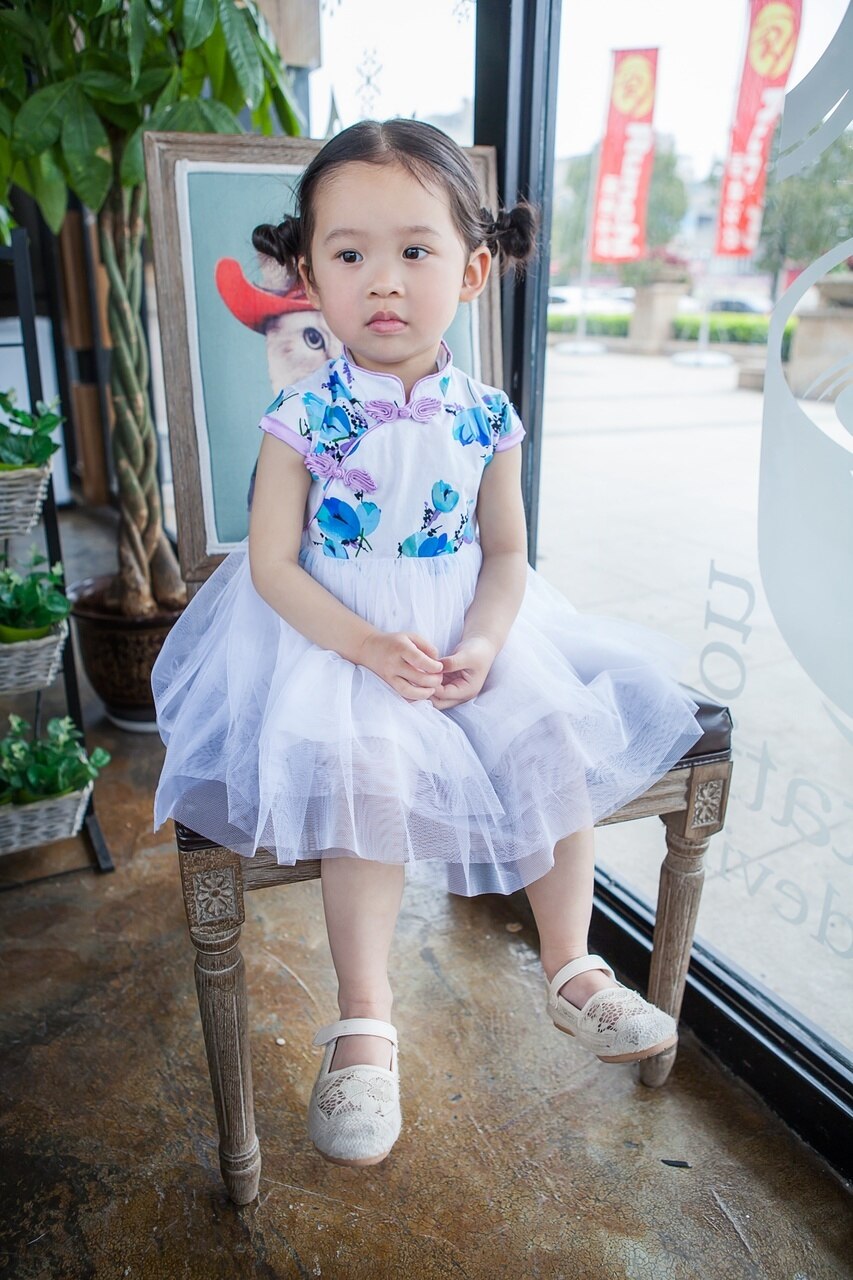 Girls Purple Tutu Cheongsam Dress
