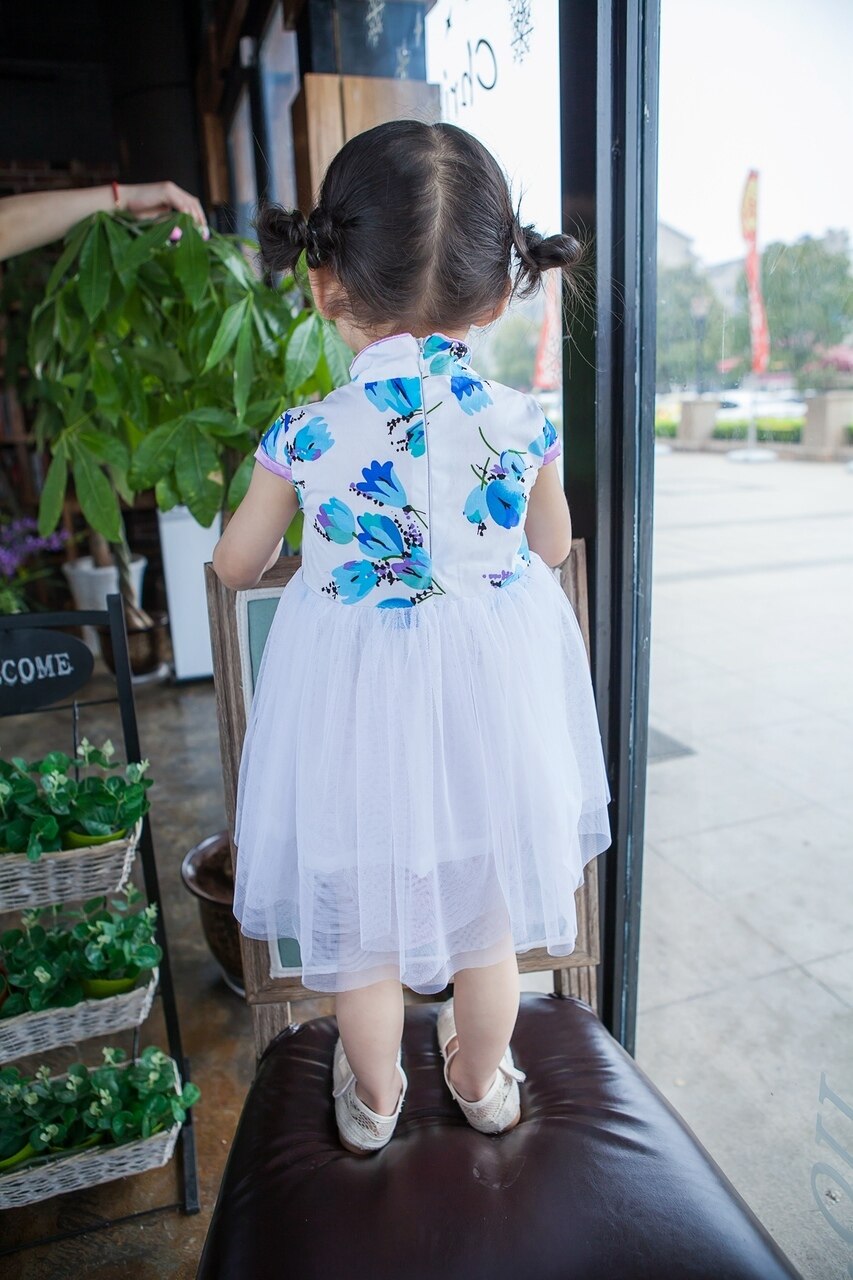 Girls Purple Tutu Cheongsam Dress
