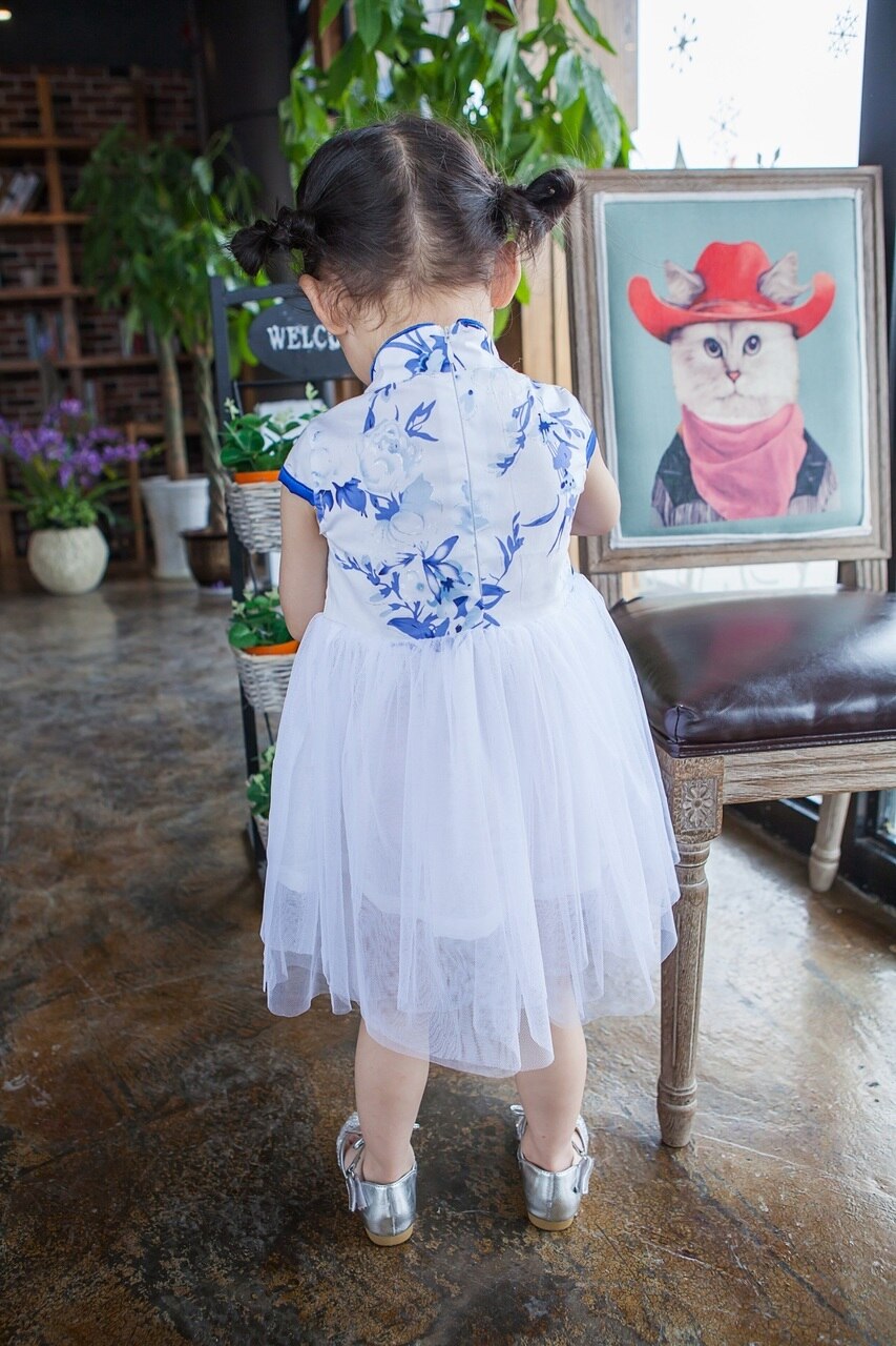 Girls Blue Tutu Cheongsam Dress