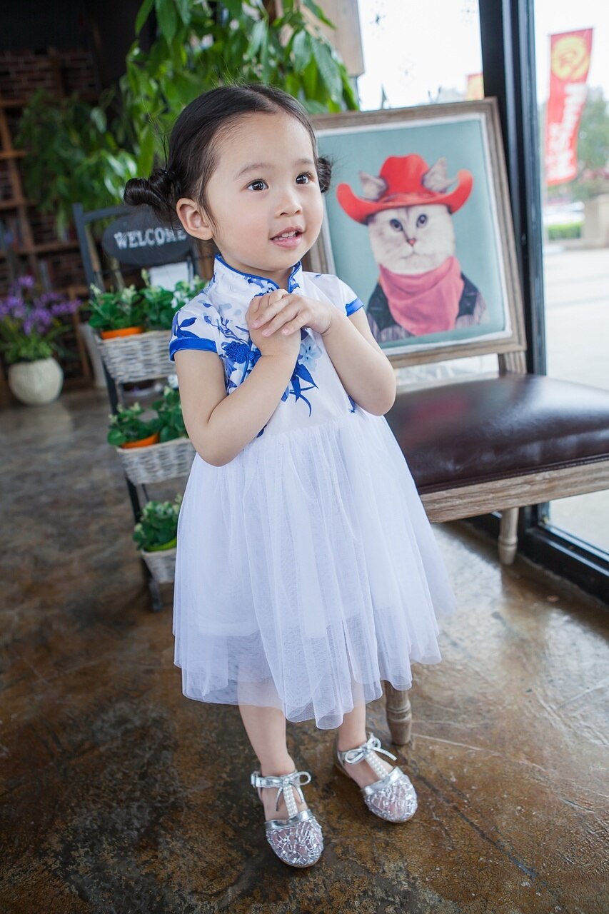 Girls Blue Tutu Cheongsam Dress