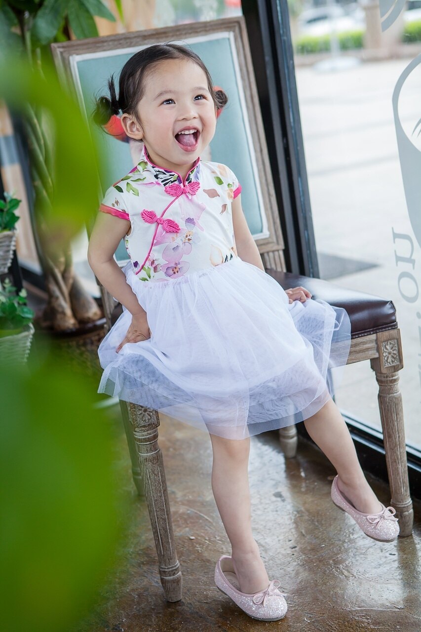 Girls Pink Tutu Dress Cheongsam