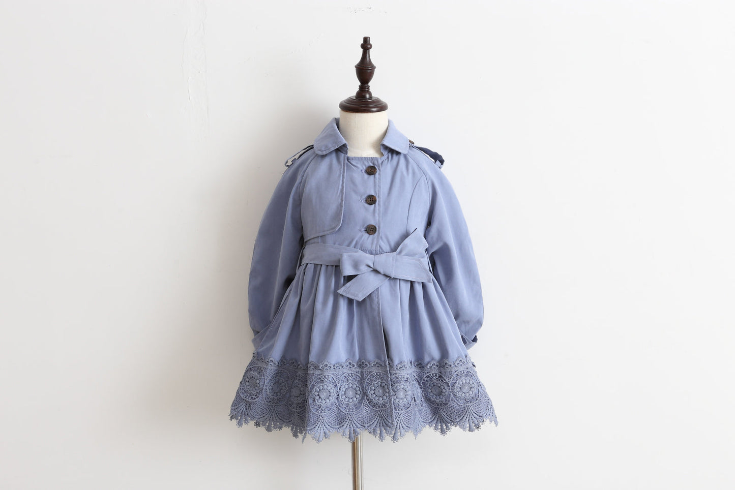 Girls' Broderie Trench Coat- Lavender Blue