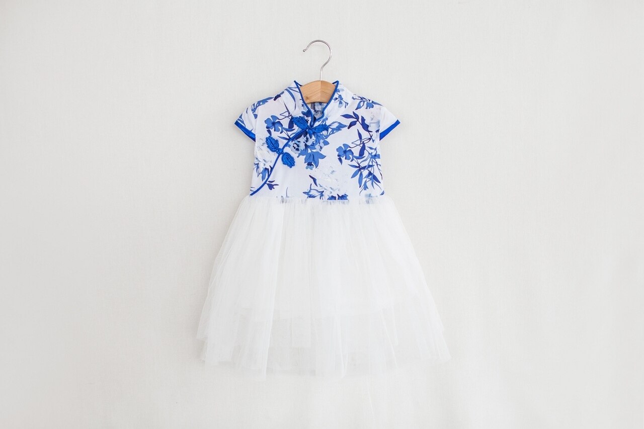 Girls Blue Tutu Cheongsam Dress