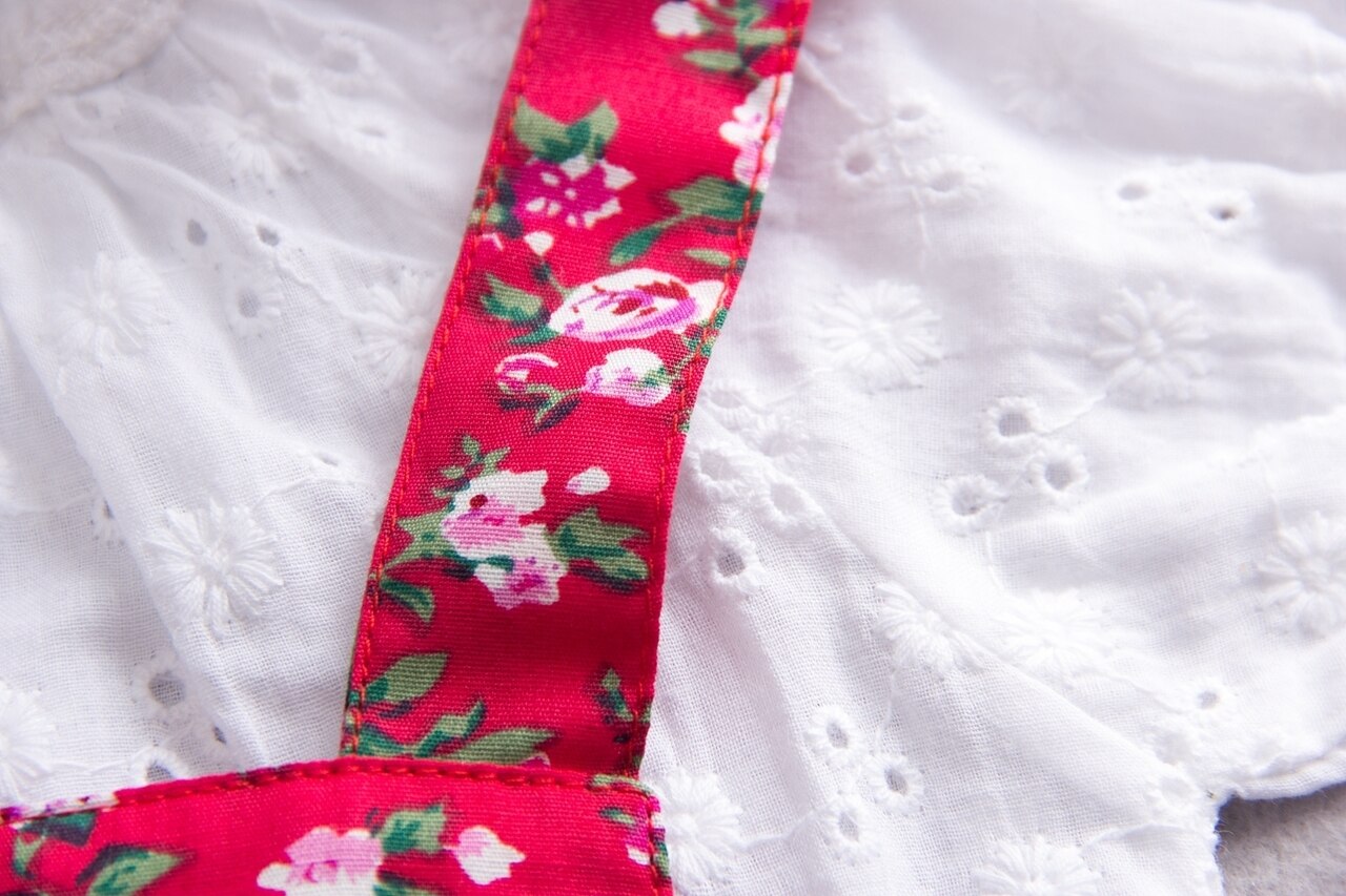 Girls Floral Pattern Red Pinafore Dress Set