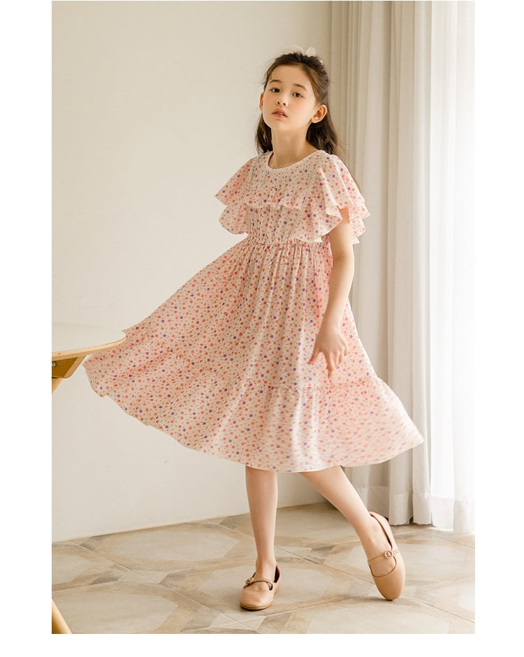 Girl Floral Chiffon Dress - Pink