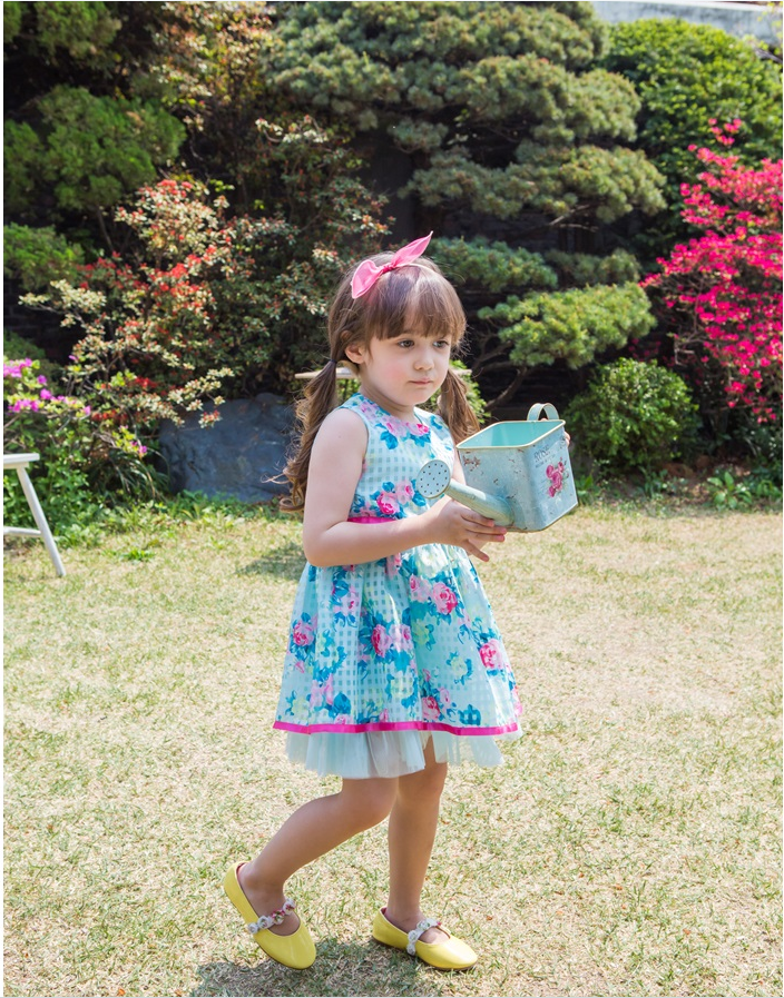 Floral Print Blue Girl Dress