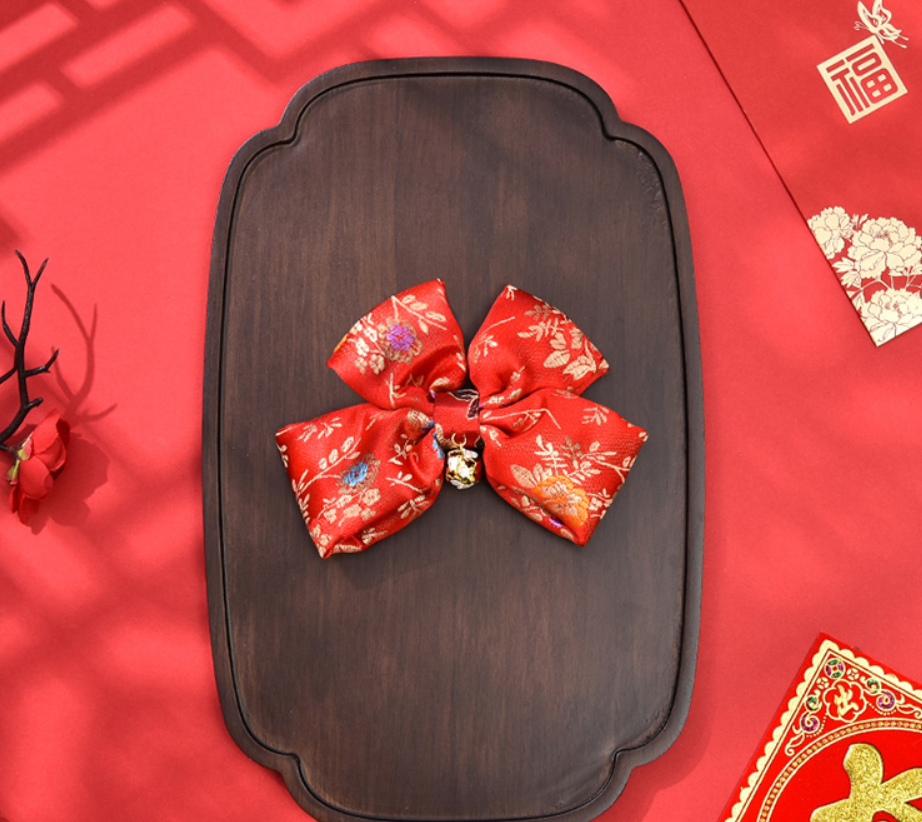 Embroidery Fabric Hair Clips -Gold Bell