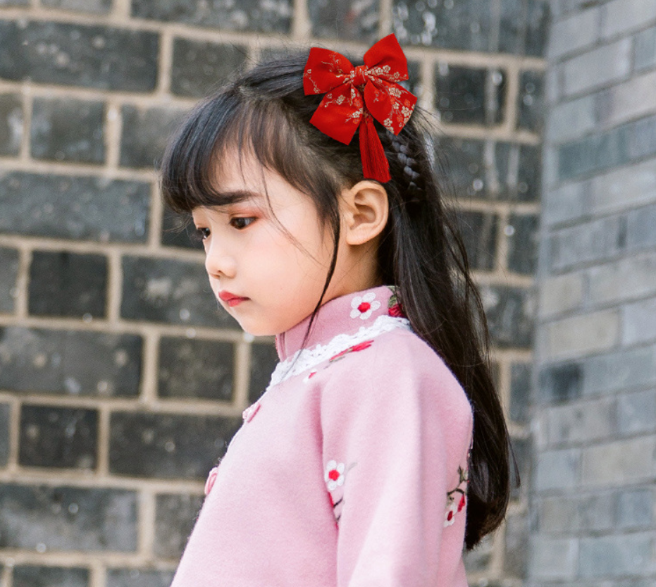 Embroidery Fabric Hair Clips - tassel