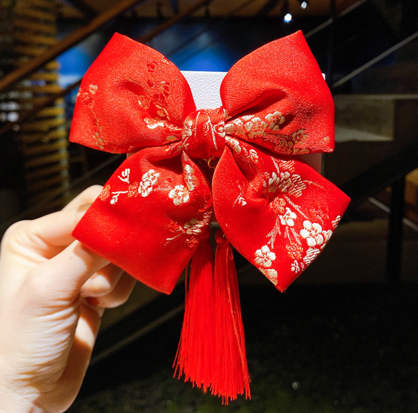 Embroidery Fabric Hair Clips - tassel