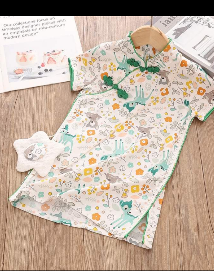 Cute Deer Cotton Cheongsam Dress