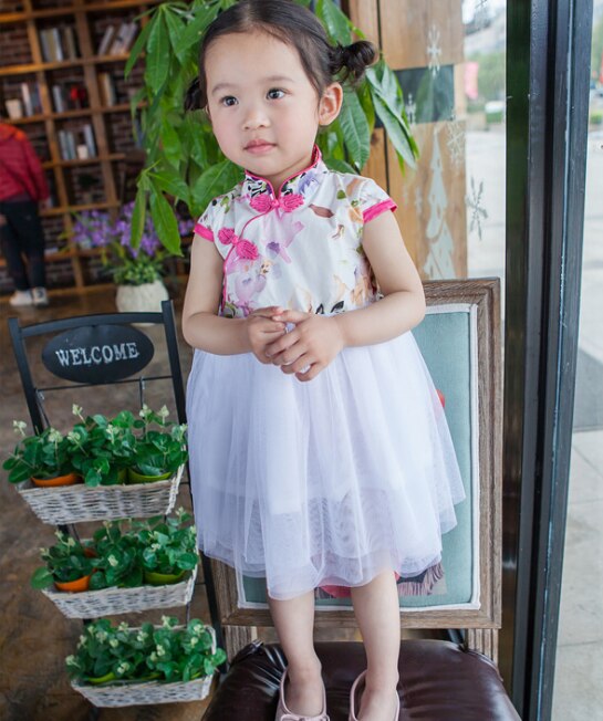 Girls Pink Tutu Dress Cheongsam