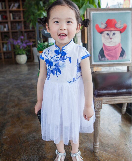Girls Blue Tutu Cheongsam Dress