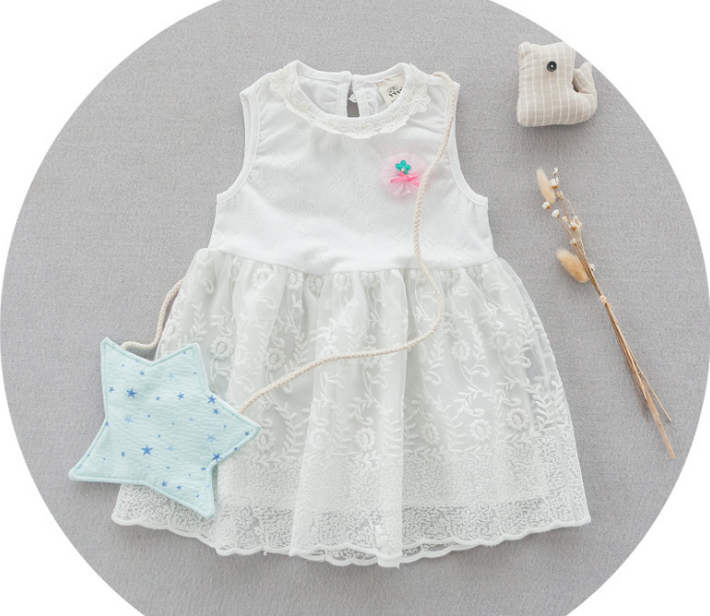 Baby Girl White Embroidered Tulle Romper Dress
