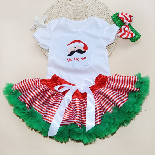 Christmas Baby Santa Outfit 3 Piece Set -Striped tutu