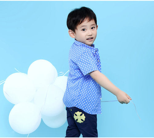 Short Sleeve Polka Dot Shirt, Blue
