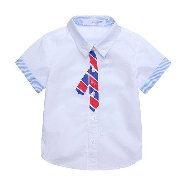 Japanese Designed Short Sleeve Tie Print White Shirt
