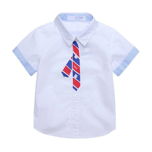Japanese Designed Short Sleeve Tie Print White Shirt