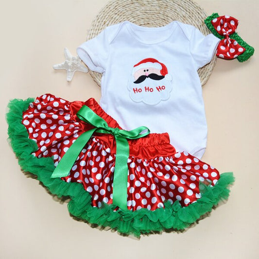 Christmas Baby Santa Outfit 3 Piece Set -Polka Dot Tutu