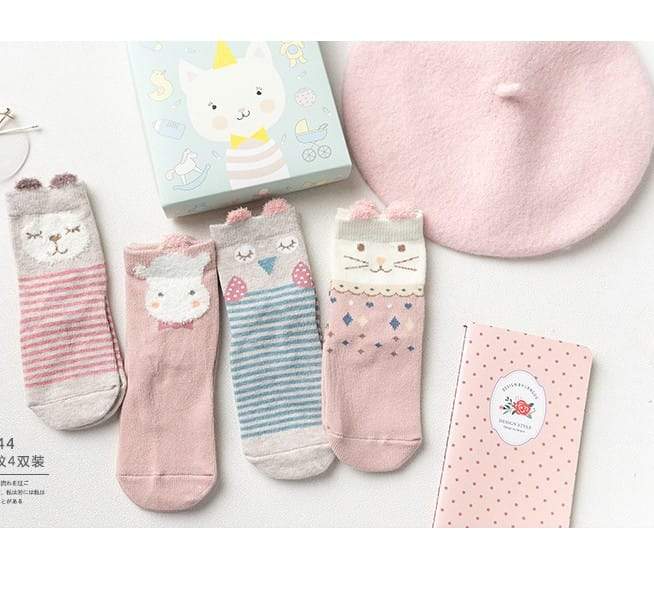 Kids Animal Cartoon Socks - 4 Pairs In Box