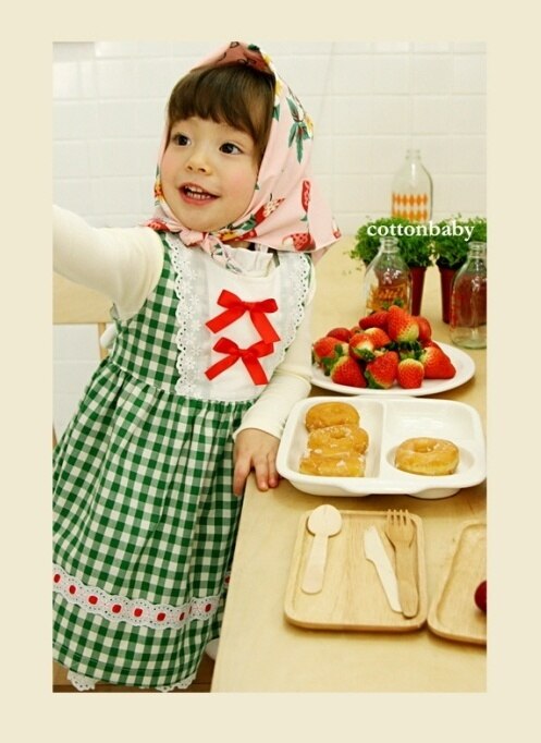 Luxury Girls Custard Cotton Check Pinafore Dress (Made in Korea)