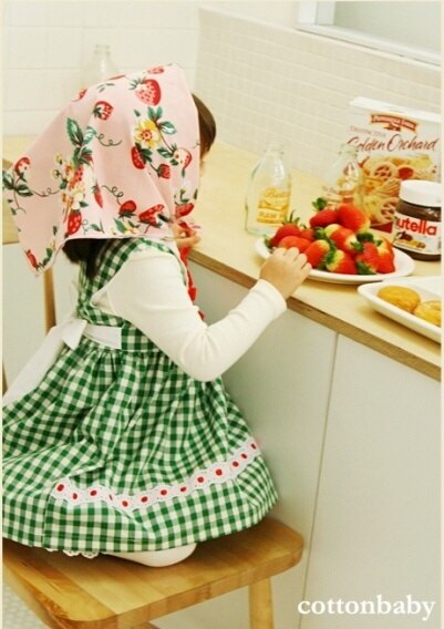 Luxury Girls Custard Cotton Check Pinafore Dress (Made in Korea)