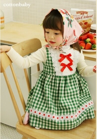 Luxury Girls Custard Cotton Check Pinafore Dress (Made in Korea)