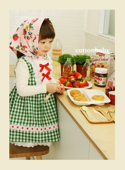 Luxury Girls Custard Cotton Check Pinafore Dress (Made in Korea)