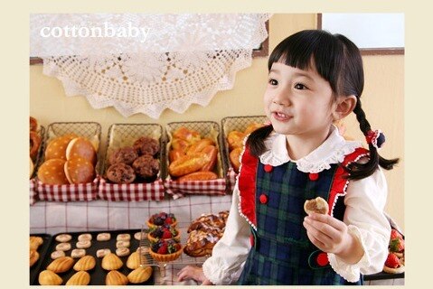 Luxury Girls Navy Green Checked Dress (Made in Korea)