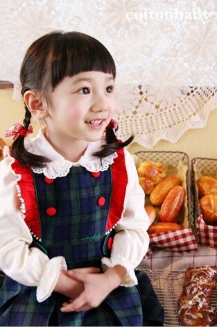 Luxury Girls Navy Green Checked Dress (Made in Korea)