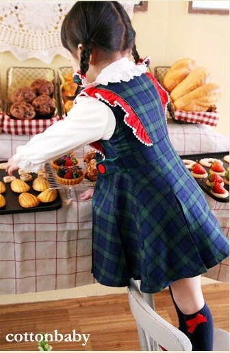 Luxury Girls Navy Green Checked Dress (Made in Korea)